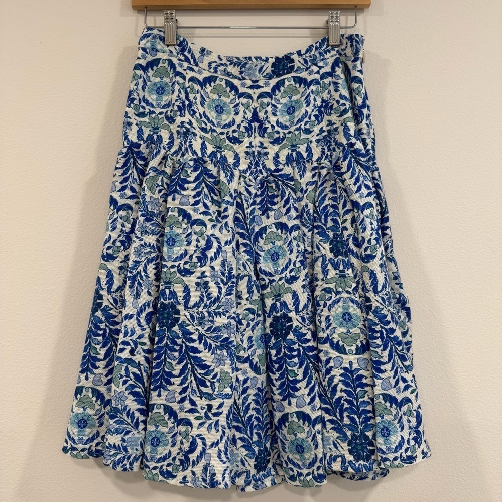 Tory Burch Kyra Floral Pleated Skirt Linen Silk Blend Office 4